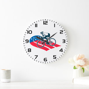 Patriotic USA Cycling American Flagga Bike Rider Stor Klocka