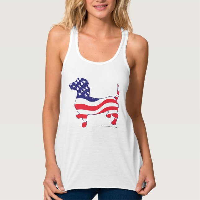 Patriotic USA Dachshund Linne Med Racerback (Framsida)