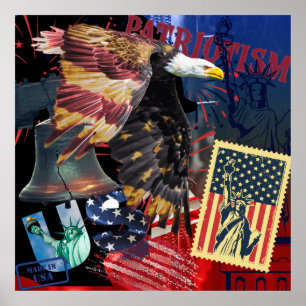 Patriotic Usa Eagle Frimärke och Liberty Bell Poster