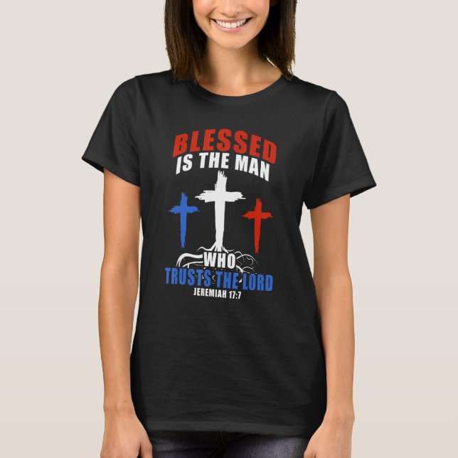 Patriotic USA Flag Cross Bible Verse Christian T Shirt (Framsida)