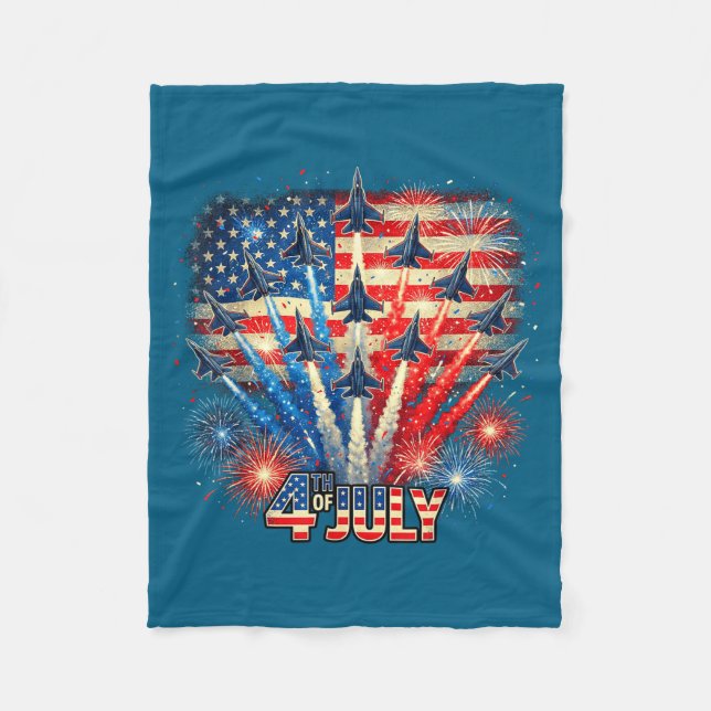 Patriotic Usa Flag Fighter Jets Illustration Fleecefilt (Framsidan)