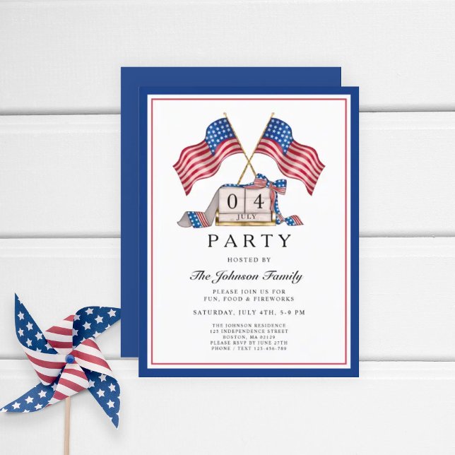 Patriotic USA flagga 4 juli Inbjudan Vykort (Patriotic Elegant 4th Of July Party Invitation Postcard)