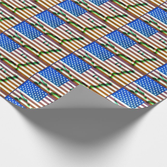 Patriotic USA flagga American Karta Blue Grönt Presentpapper (Hörn)