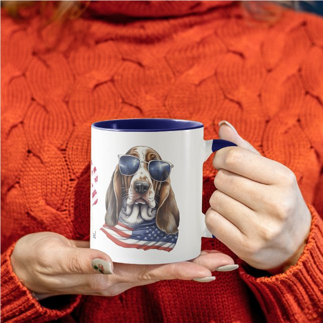 Patriotic USA flagga Basset Hound Hund Mugg (Skapare uppladdad)