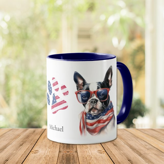 Patriotic USA flagga Boston Terrier Hund Mugg (Skapare uppladdad)