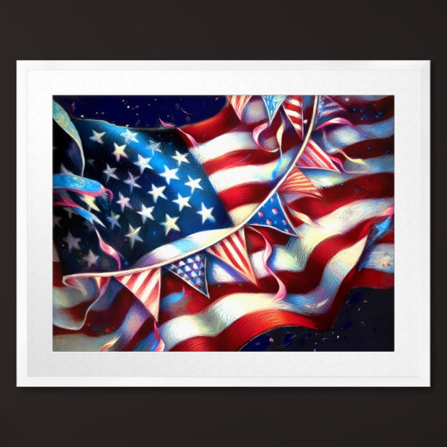 Patriotic USA flagga Bunting Hard Pastel Poster (Skapare uppladdad)