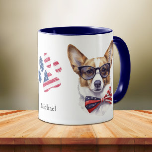 Patriotic USA flagga Corgi Hund Mugg