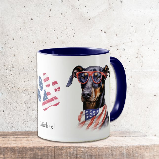 Patriotic USA flagga Doberman Pinscher Hund Mugg (Skapare uppladdad)