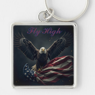 Patriotic USA flagga Eagle Fyrkantig Silverfärgad Nyckelring