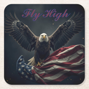 Patriotic USA flagga Eagle Underlägg Papper Kvadrat