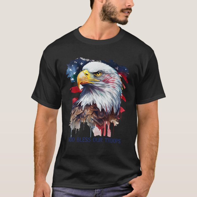 Patriotic USA flagga Färg Tee Välsigna dig våra tr (Framsida)