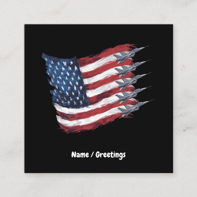 Patriotic USA flagga Fighter Jet 4 juli Fyrkantigt Visitkort (Framsida)