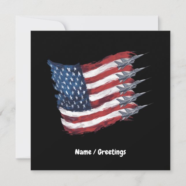Patriotic USA flagga Fighter Jet 4 juli Inbjudningar (Framsida)