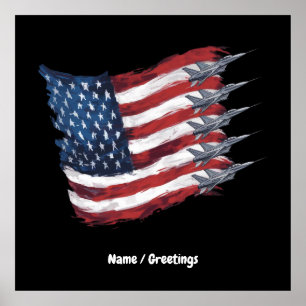 Patriotic USA flagga Fighter Jet 4 juli Poster