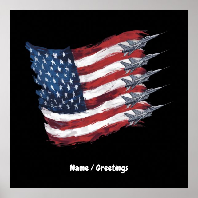 Patriotic USA flagga Fighter Jet 4 juli Poster (Framsidan)