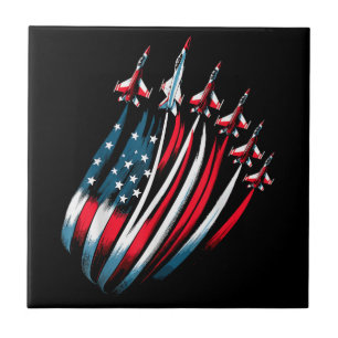 Patriotic USA flagga Fighter Jet Boys 4 juli Kakelplatta