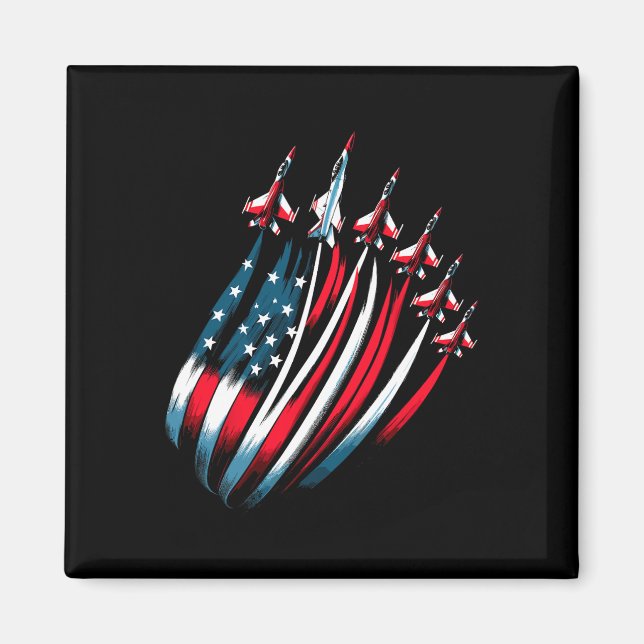 Patriotic USA flagga Fighter Jet Boys 4 juli Magnet (Framsidan)