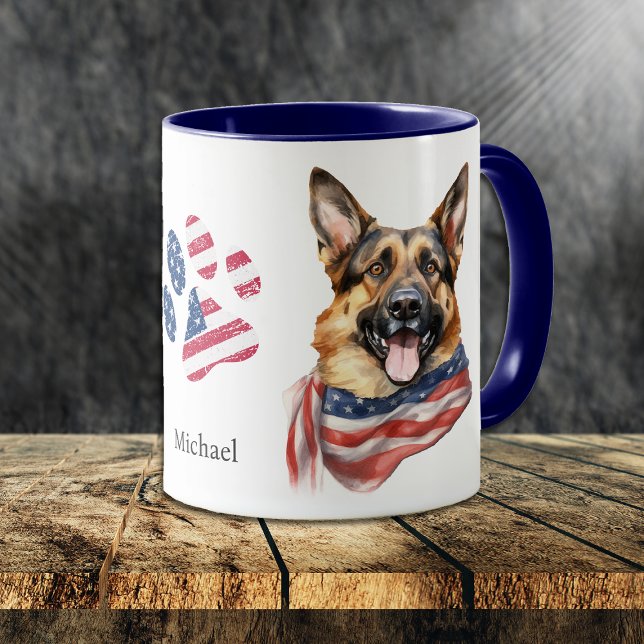 Patriotic USA flagga German Shepherd Hund Mugg (Skapare uppladdad)