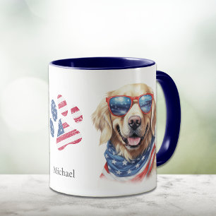 Patriotic USA flagga Golden Retriever Hund Mugg