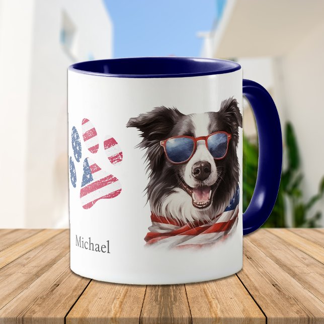 Patriotic USA flagga Gräns Collie Hund Mugg (Skapare uppladdad)
