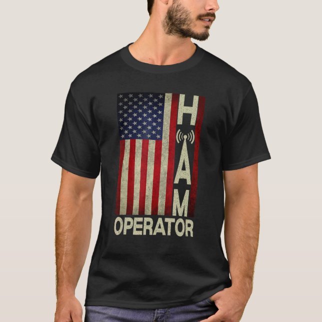 Patriotic USA flagga Ham Radio Amateur Radio Opera T Shirt (Framsida)
