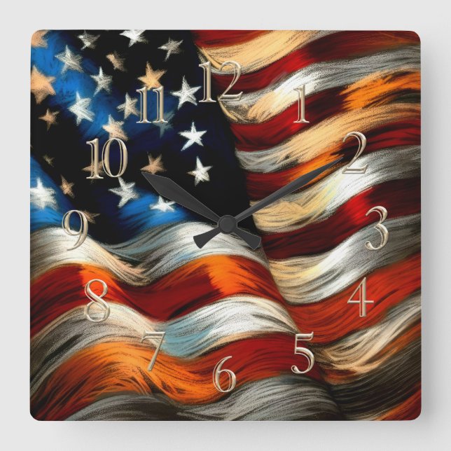 Patriotic USA flagga Hard Pastel Fyrkantig Klocka (Framsida)
