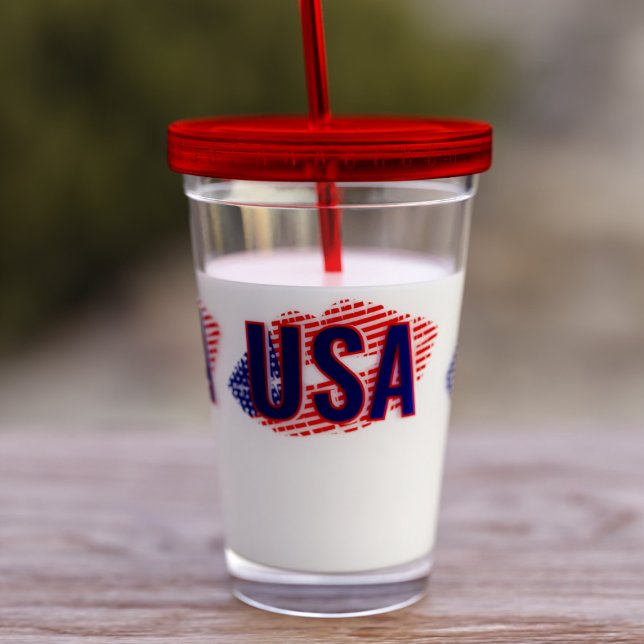 Patriotic USA flagga Lipstick Kiss Acrylic Tumbler Take Away Mugg (Fun tumbler for July 4th! American Flag Lipstick Kiss. Add your initials or keep the USA.)