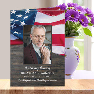 Patriotic USA flagga Memorial Photo Milial Funeral Tack Kort