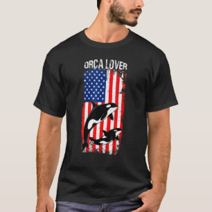 Patriotic USA flagga Orca Family Whale Sea Animal T Shirt