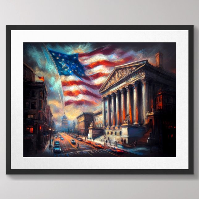Patriotic USA flagga Over City Scene America Poster (Skapare uppladdad)