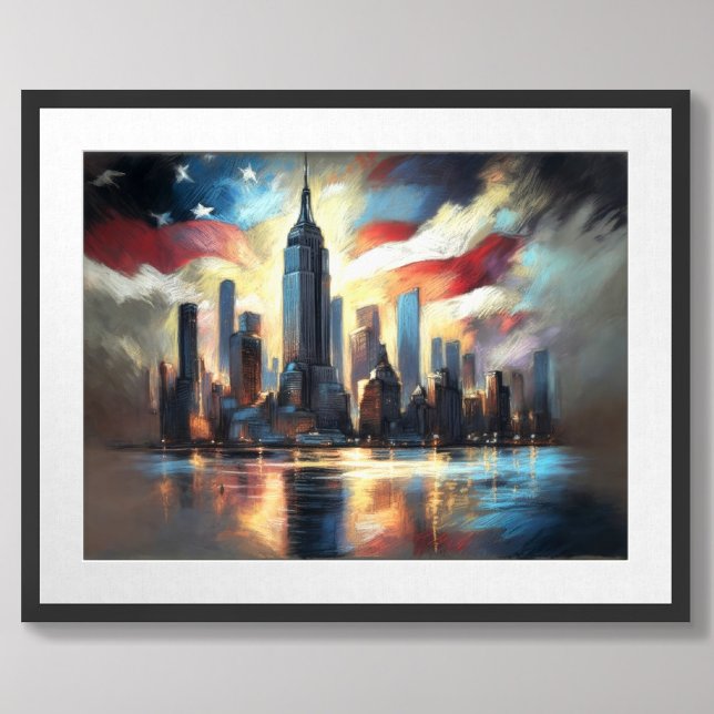 Patriotic USA flagga Over City Skyline America Poster (Skapare uppladdad)