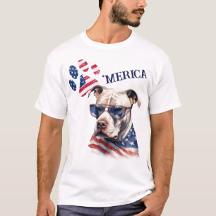 Patriotic USA flagga Paw Print Pitbull Hund T Shirt