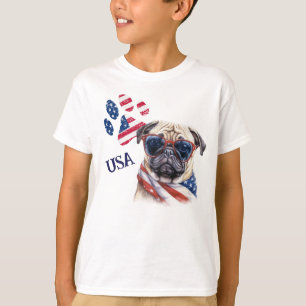 Patriotic USA flagga Paw Print Pug Hund T Shirt