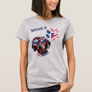 Patriotic USA flagga Paw Skriv ut Dachshund Hund T Shirt