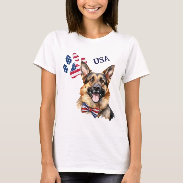 Patriotic USA flagga Paw Skriv ut tyska Shepherd H T Shirt (Framsida)