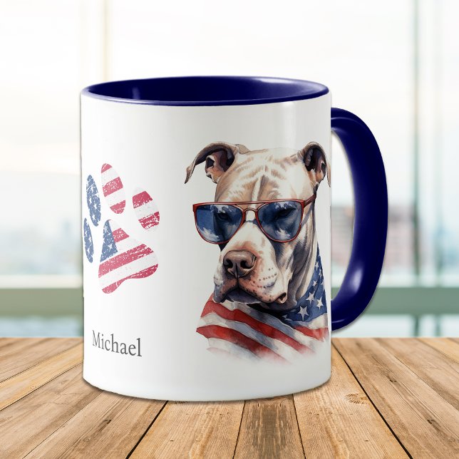 Patriotic USA flagga Pitbull Hund Mugg (Skapare uppladdad)