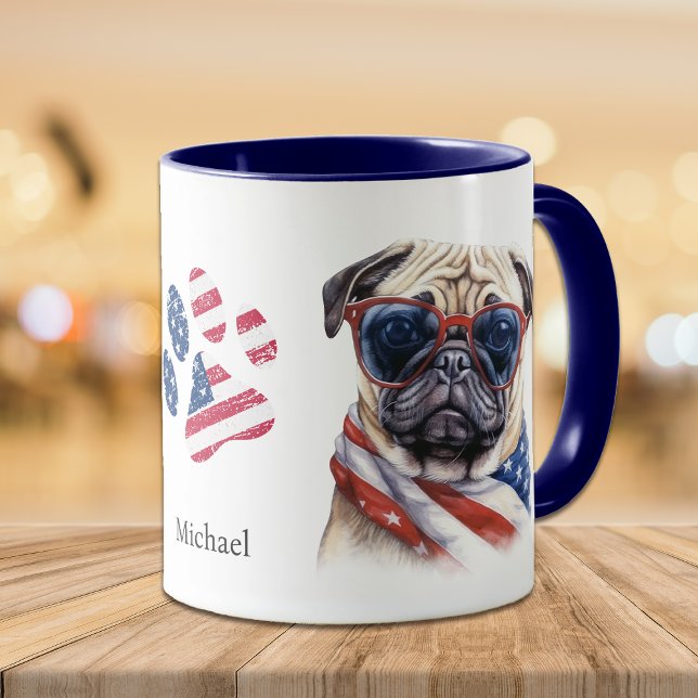 Patriotic USA flagga Pug Hund Mugg (Skapare uppladdad)