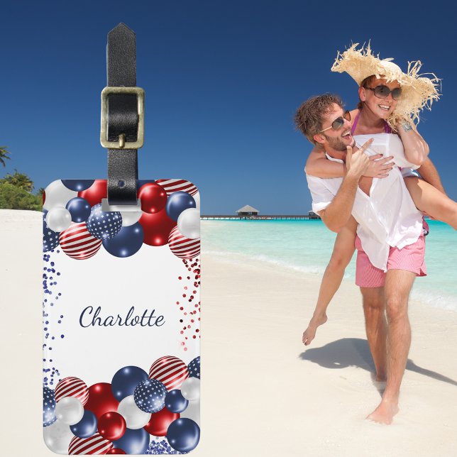 Patriotic USA flagga rött vitt blått namn Bagagebricka (Skapare uppladdad)