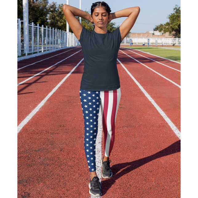 Patriotic USA flagga Rött vitt blått Stars Rand Leggings (Patriotic USA Flag Red White Blue Stars Stripes Leggings)