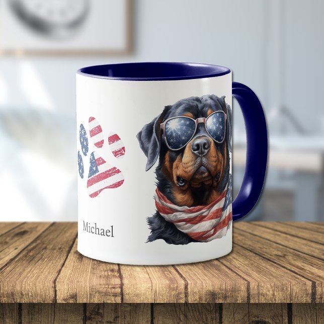Patriotic USA flagga Rottweiler Hund Mugg (Skapare uppladdad)