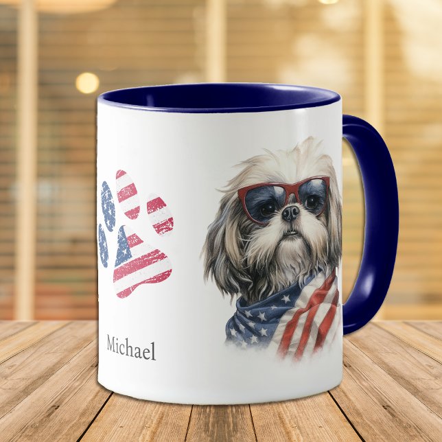 Patriotic USA flagga Shih Tzu Hund Mugg (Skapare uppladdad)