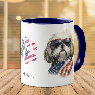 Patriotic USA flagga Shih Tzu Hund Mugg