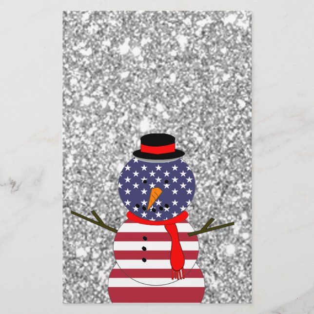 Patriotic USA flagga Snögubbe Glitter jul Brevpapper (Framsida)