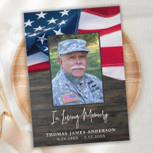 Patriotic USA flagga Veteran Photo Memorial Funera