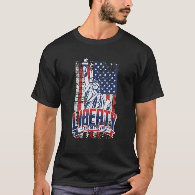 Patriotic USA flagga Veteran Statue Liberty Freedo T Shirt (Framsida)