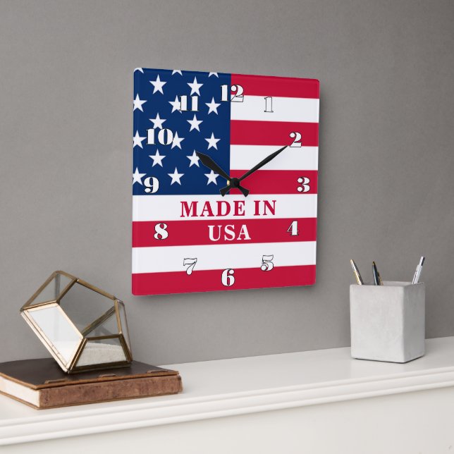 Patriotic USA flagga Wall Clock Fyrkantig Klocka (Kontor)