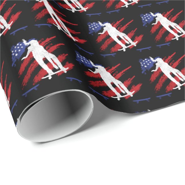 Patriotic USA flagga Women's Skateboarding Presentpapper (Rullad Hörn)