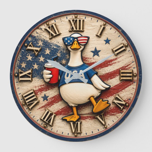 Patriotic USA Goose American Independence Day Stor Klocka (Framsida)