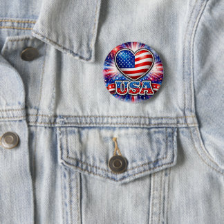 Patriotic USA Heart Button – American Flag  Knapp
