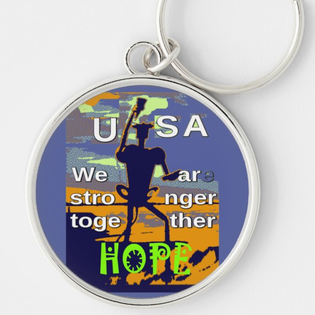 Patriotic USA Hope Graphic Rund Silverfärgad Nyckelring (Framsidan)